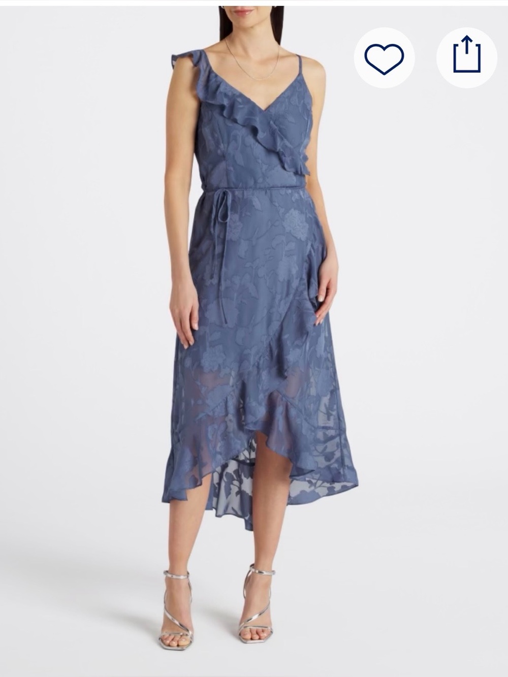 Smoky Blue Floral Ruffle Midi Dress - Women's